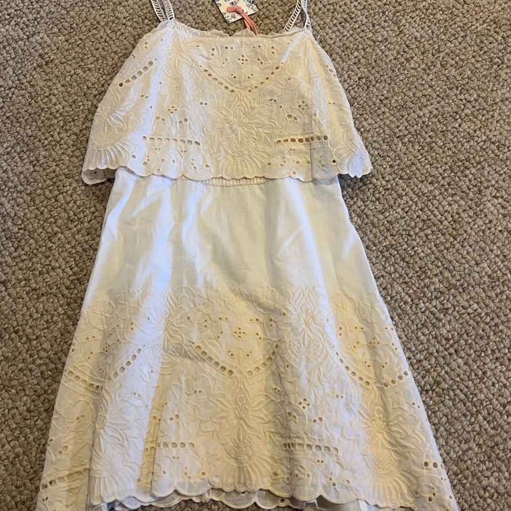 New Chelsea & Violet Womens Off White Eyelet Sleeveless Ruffle Dress Size XS